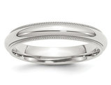 Ladies or Men's Comfort Fit 4mm Milgrain Wedding Band Ring in Sterling Silver